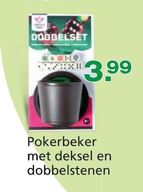 Promoties Pokerbeker met deksel en dobbelstenen - Huismerk - Unikamp - Geldig van 10/10/2014 tot 07/12/2014 bij Unikamp