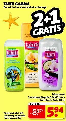 Promoties Douchegel magnolia + karité + bad + douche vanille - Palmolive Tahiti - Geldig van 29/07/2014 tot 10/08/2014 bij Kruidvat