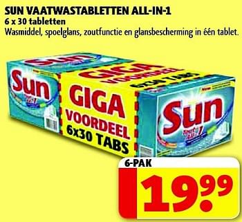 Promoties Sun vaatwastabletten all-in-1 - Sun - Geldig van 29/07/2014 tot 10/08/2014 bij Kruidvat