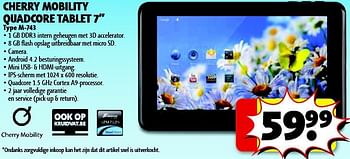 Promoties Cherry mobility quadcore tablet m-743 - Cherry Mobility - Geldig van 29/07/2014 tot 10/08/2014 bij Kruidvat