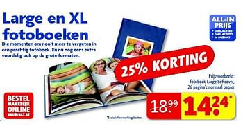 Promoties Fotoboek large softcover, 26 pagina`s normaal papier - Huismerk - Kruidvat - Geldig van 29/07/2014 tot 10/08/2014 bij Kruidvat
