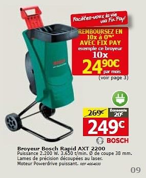 Promotions Broyeur bosch rapid axt 2200 - Bosch - Valide de 20/08/2014 à 01/09/2014 chez BricoPlanit