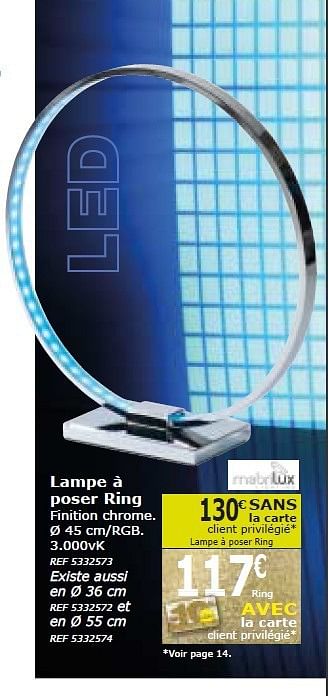 Promotions Lampe à poser ring - Produit maison - BricoPlanit - Valide de 03/09/2014 à 03/11/2014 chez BricoPlanit