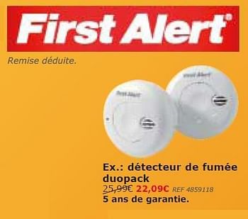 Promotions Détecteur de fumée duopack - First Alert - Valide de 03/09/2014 à 22/09/2014 chez BricoPlanit
