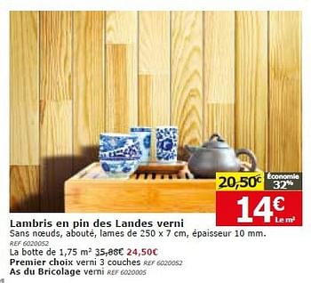 Promotions Lambris en pin des landes verni - Produit maison - BricoPlanit - Valide de 24/09/2014 à 13/10/2014 chez BricoPlanit
