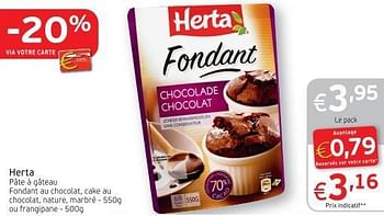 Herta Herta Pate A Gateau Fondant Au Chocolat Cake Au Chocolat Nature Marbre En Promotion Chez Intermarche