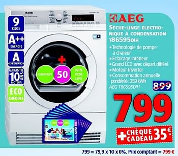 Promotions Aeg sèche-linge électro- nique à condensation t86595dih - AEG - Valide de 28/10/2014 à 12/11/2014 chez Kitchenmarket
