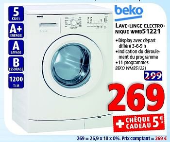 Promotions Beko lave-linge électro- nique wmb51221 - Beko - Valide de 28/10/2014 à 12/11/2014 chez Kitchenmarket
