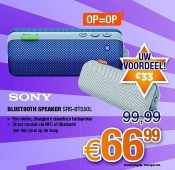 Promoties Sony bluetooth speaker srs-bts50l - Sony - Geldig van 01/11/2014 tot 30/11/2014 bij Expert