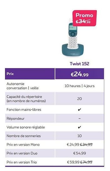 Promotions Twist 152 - Huismerk - Proximus - Valide de 01/11/2014 à 30/11/2014 chez Proximus