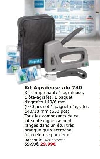Promotions Kit agrafeuse alu 740 - Produit maison - BricoPlanit - Valide de 05/11/2014 à 24/11/2014 chez BricoPlanit