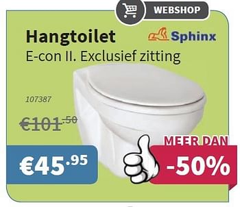 Promoties Hangtoilet e-con ii. exclusief zitting - Sphinx - Geldig van 06/11/2014 tot 19/11/2014 bij Cevo Market