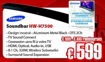 Promotions Samsung soundbar hw-h7500 - Samsung - Valide de 05/11/2014 à 29/11/2014 chez Selexion