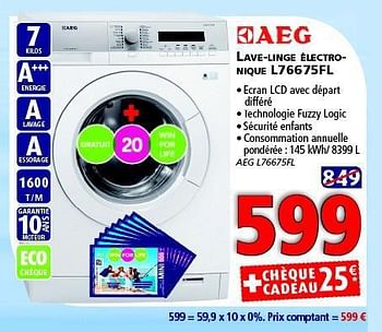 Promotions Aeg lave-linge électro- nique l76675fl - AEG - Valide de 12/11/2014 à 26/12/2014 chez Kitchenmarket