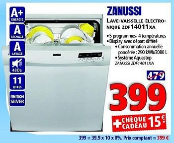 Promotions Zanussi lave-vaisselle électro- nique zdf14011xa - Zanussi - Valide de 12/11/2014 à 26/12/2014 chez Kitchenmarket