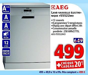 Promotions Aeg lave-vaisselle électro- nique f55522mo - AEG - Valide de 12/11/2014 à 26/12/2014 chez Kitchenmarket