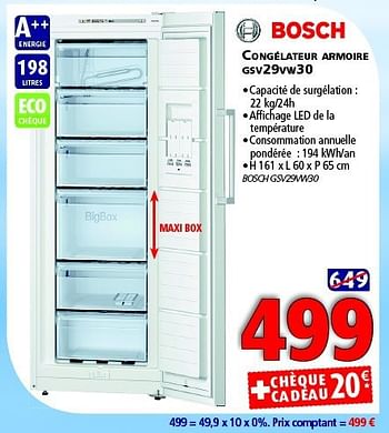 Promotions Bosch congélateur armoire gsv29vw30 - Bosch - Valide de 12/11/2014 à 26/12/2014 chez Kitchenmarket