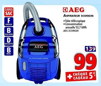 Promotions Aeg aspirateur scorigin - AEG - Valide de 12/11/2014 à 26/12/2014 chez Kitchenmarket