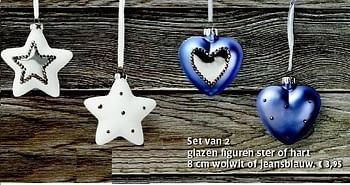 Promoties Set van 2 glazen figuren ster of hart - Huismerk - Aveve - Geldig van 25/11/2014 tot 14/12/2014 bij Aveve
