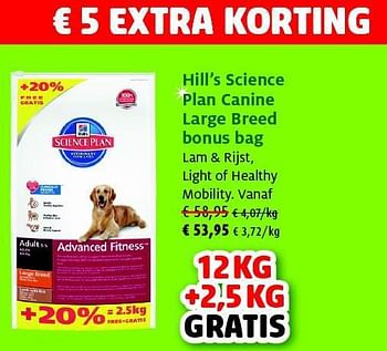Promoties Hill`s science plan canine large breed bonus bag - Hill's - Geldig van 25/11/2014 tot 14/12/2014 bij Aveve
