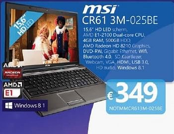 Promoties Msi cr61 3m-025be - MSI - Geldig van 17/11/2014 tot 06/12/2014 bij Compudeals