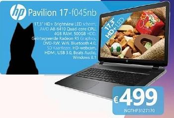 Promoties Hp pavilion 17-f045nb - HP - Geldig van 17/11/2014 tot 06/12/2014 bij Compudeals