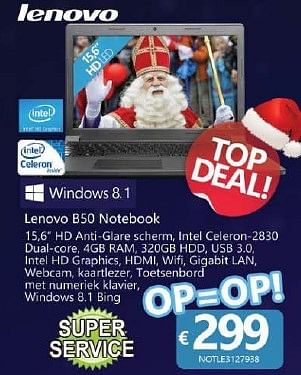 Promoties Lenovo b50 notebook - Lenovo - Geldig van 17/11/2014 tot 06/12/2014 bij Compudeals