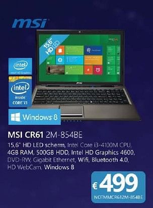 Promoties Msi cr61 2m-854be - MSI - Geldig van 17/11/2014 tot 06/12/2014 bij Compudeals