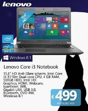Promoties Lenovo core i3 notebook - Lenovo - Geldig van 17/11/2014 tot 06/12/2014 bij Compudeals