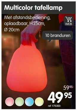 Promoties Multicolor tafellamp - Huismerk - Free Time - Geldig van 01/12/2014 tot 31/12/2014 bij Freetime