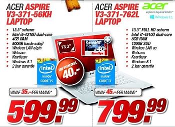 Promoties Acer aspire v3-371-56kh laptop - Acer - Geldig van 27/11/2014 tot 08/12/2014 bij Auva