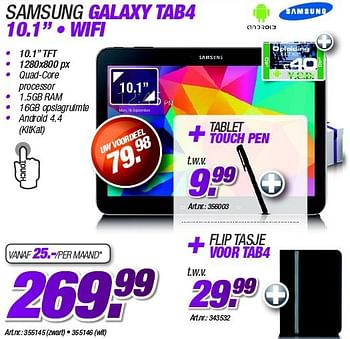 Promoties Samsung galaxy tab4 wifi - Samsung - Geldig van 09/12/2014 tot 18/01/2015 bij VCD