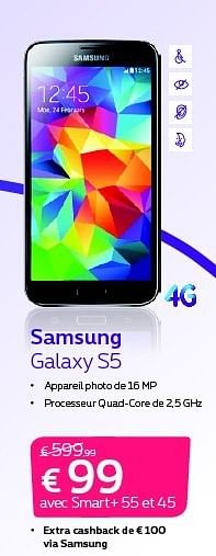 Promotions Samsung galaxy s5 - Samsung - Valide de 01/12/2014 à 31/12/2014 chez Proximus