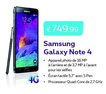 Promotions Samsung galaxy note 4 - Samsung - Valide de 01/12/2014 à 31/12/2014 chez Proximus