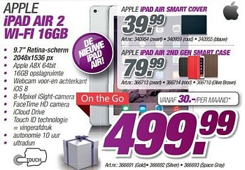 Promoties Apple ipad air 2 wi-fi 16gb - Apple - Geldig van 08/12/2014 tot 31/12/2014 bij Auva