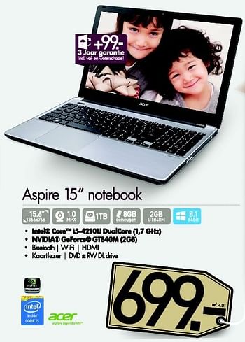 Promoties Aspire 15`` notebook - Acer - Geldig van 01/12/2014 tot 02/01/2015 bij PC Center