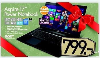 Promoties Acer aspire 17`` power notebook - Acer - Geldig van 01/12/2014 tot 02/01/2015 bij PC Center