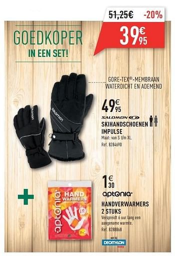 Promoties Skihandschoenen impulse + optonia handverwarmers - Salomon - Geldig van 06/12/2014 tot 24/12/2014 bij Decathlon