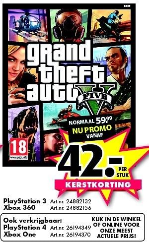 Promoties Playstation 3 grand theft auto v five - Rockstar Games - Geldig van 13/12/2014 tot 28/12/2014 bij Bart Smit