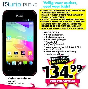 Promoties Kurio smartphone zwart - Kurio - Geldig van 13/12/2014 tot 28/12/2014 bij Bart Smit