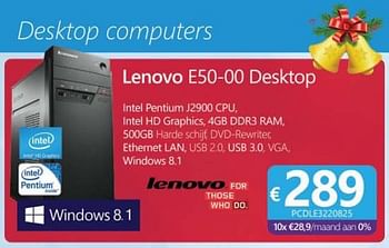 Promoties Lenovo e50-00 desktop - Lenovo - Geldig van 01/12/2014 tot 06/01/2015 bij Compudeals