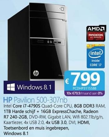 Promoties Hp desktop pavilion 500-307nb - HP - Geldig van 01/12/2014 tot 06/01/2015 bij Compudeals