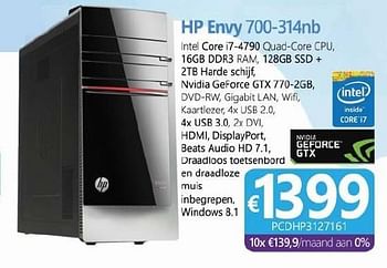 Promoties Hp desktop envy 700-314nb - HP - Geldig van 01/12/2014 tot 06/01/2015 bij Compudeals