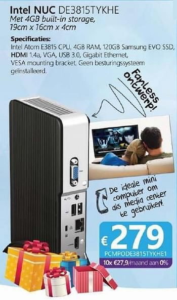 Promoties Intel nuc de3815tykhe - Intel - Geldig van 01/12/2014 tot 06/01/2015 bij Compudeals