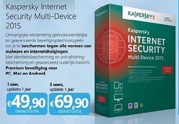 Promoties Kaspersky internet security multi-device 2015 - Kaspersky - Geldig van 01/12/2014 tot 06/01/2015 bij Compudeals