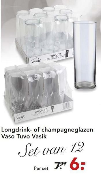 Aangepaste rietje spoor Huismerk - Blokker Longdrink- of champagneglazen vaso tuvo vasik - Promotie  bij Blokker