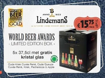 Promoties Lindemans world beer awards kristal glas - Lindemans - Geldig van 19/12/2014 tot 04/01/2015 bij BelBev