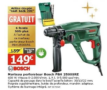 Promotions Marteau perforateur bosch pbh 2500sre - Bosch - Valide de 17/12/2014 à 31/12/2014 chez BricoPlanit