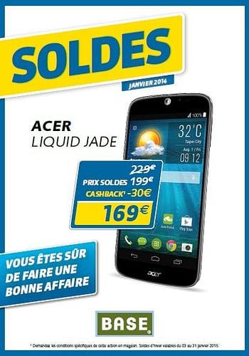 Promotions Acer liquid jade - Acer - Valide de 03/01/2015 à 31/01/2015 chez Base