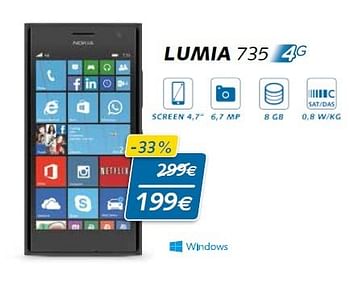 Promotions Nokia lumia 735 - Nokia - Valide de 03/01/2015 à 31/01/2015 chez Base